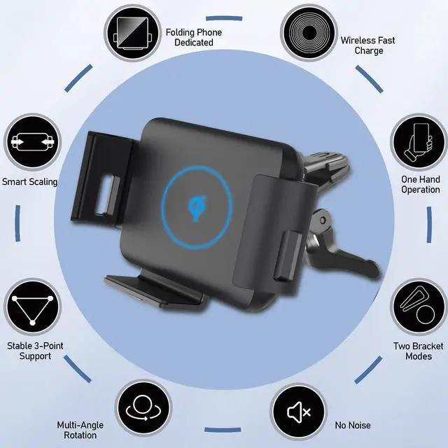 Alt view image 5 of 6 - 15W Qi Wireless Car Charger Mount Holder Compatible for  Galaxy Z Fold6 Fold5 Fold4 Fold3 Fold2 Fold S25 Ultra iPhone 16 Pro Max 4.3in-6.9in Phone Auto Clamp Fast Charger