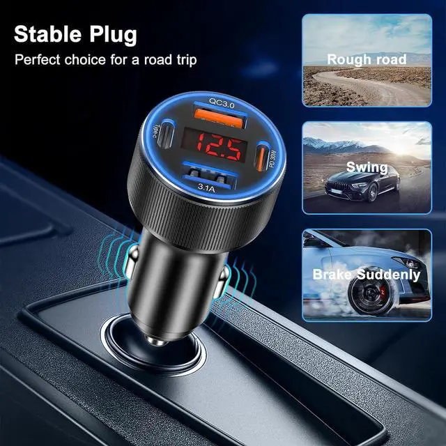 Alt view image 5 of 7 - Car Charger USB C 4 Ports Cigarette Lighter USB Charger USB C Car Adapter PD/QC Fast Charging with Voltmeter for iPhone 16 15 14 13 12 Galaxy S24 S23 A54 A15 Android Dash Cam 2Pack