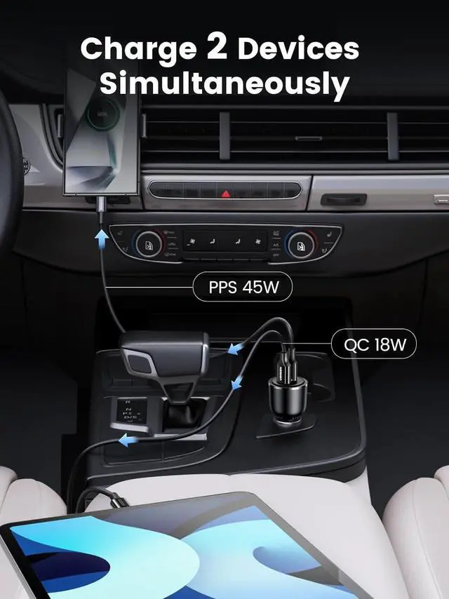 Alt view image 4 of 7 - UGREEN 63W USB C Car Charger Adapter, PPS 45W Super Fast Charging 2.0 Type C Car Charger Cargador para Carro, Dual USB C for iPhone 16/15/14/13/12, Galaxy S24/S23/S22/Series, iPad, MacBook