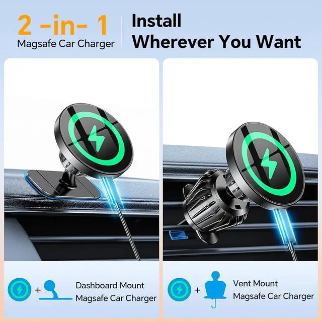 Alt view image 2 of 7 - for MagSafe Car Mount ChargerStronger Magnets iPhone Magnetic Wireless Car ChargerDashboard+Vent for Magsafe Charger Cell Phone Car Mount for iPhone 16 Pro Max 15 14 13 12 MagSafe Cases