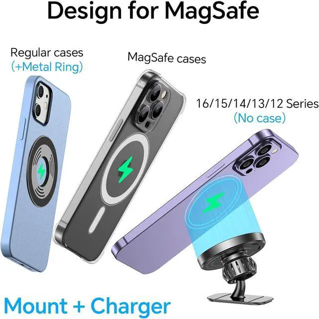 Alt view image 6 of 7 - for MagSafe Car Mount ChargerStronger Magnets iPhone Magnetic Wireless Car ChargerDashboard+Vent for Magsafe Charger Cell Phone Car Mount for iPhone 16 Pro Max 15 14 13 12 MagSafe Cases