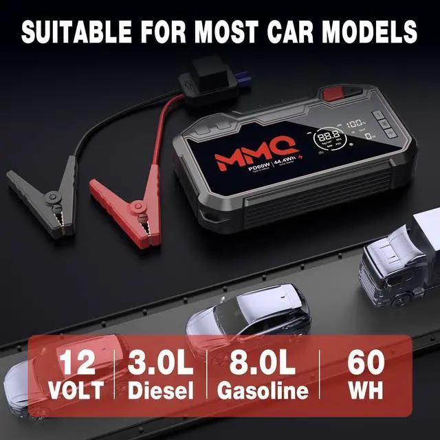 Alt view image 4 of 7 - 4-in-1 Multifunctional Jump Starter - 12000mAh Car Battery Charger Power Bank Air Compressor LED Light - 2400A Peak Current (Without EV Zipper Bag)