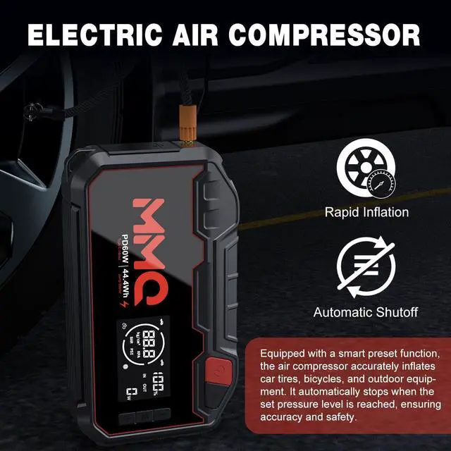 Alt view image 5 of 7 - 4-in-1 Multifunctional Jump Starter - 12000mAh Car Battery Charger Power Bank Air Compressor LED Light - 2400A Peak Current (Without EV Zipper Bag)