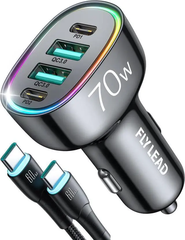 Main image of 70W 4 Ports Car Charger [A Must for Family Travel] Super Fast USB C Car Charger Adapter for iPhone 16/15 Pro Max Plus  Galaxy S25