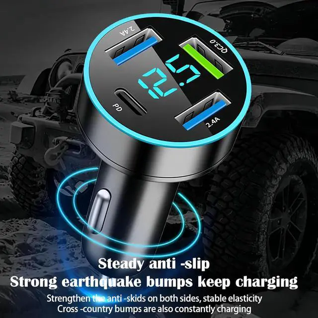 Alt view image 6 of 7 - USB Car Charger, USB C Car Charger Adapter with Voltmeter, 4 Port Type C Port PD/QC 3.0 Super Fast Charging Car Cigarette Lighter USB Charger Adapter for iPhone, iPad, Samsung Phone Tablets