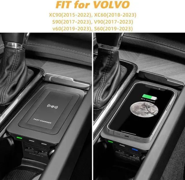 Alt view image 2 of 5 - Car Wireless Phone Charger for Volvo 2017-2022 XC90 XC60 S90 S60 V90 V60 2023 2022 2021 2020 2019 2018 2017 Center Console Accessories Charging Pad