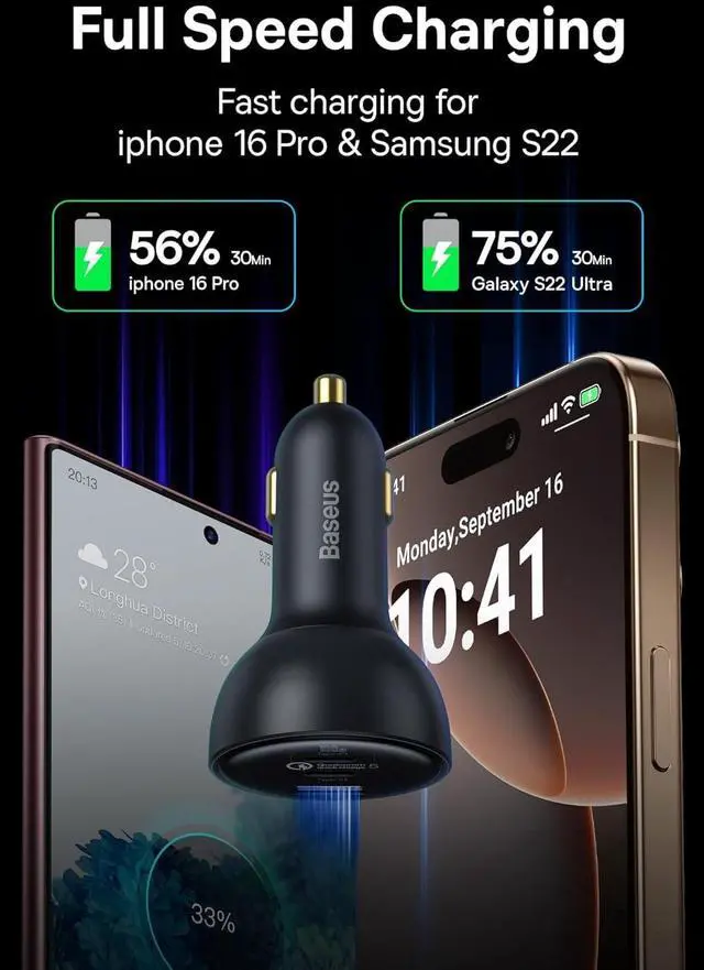 Alt view image 3 of 7 - 160W USB C Car Charger Type C Car Charger QC5.0 PD3.0 PPS 3 Ports Super Fast Charging Car Phone Charger Adapter for iPhone 15 14 13 Pro  S22 iPad MacBook Pro