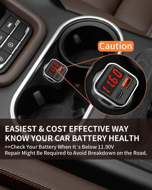 Alt view image 3 of 7 - USB C Car Charger Adapter with Volt Meter 30W Cigarette Lighter Adapter with Voltmeter Type C Car Charger Fast Charging 12V PD & QC 3.0 Compatible with iPhone 15 Pro Max  Galaxy S24