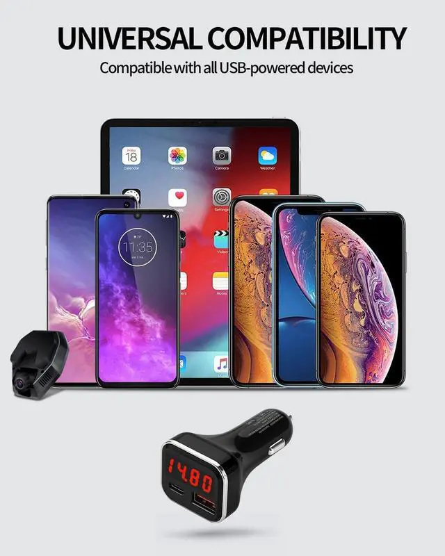 Alt view image 5 of 7 - USB C Car Charger Adapter with Volt Meter 30W Cigarette Lighter Adapter with Voltmeter Type C Car Charger Fast Charging 12V PD & QC 3.0 Compatible with iPhone 15 Pro Max  Galaxy S24
