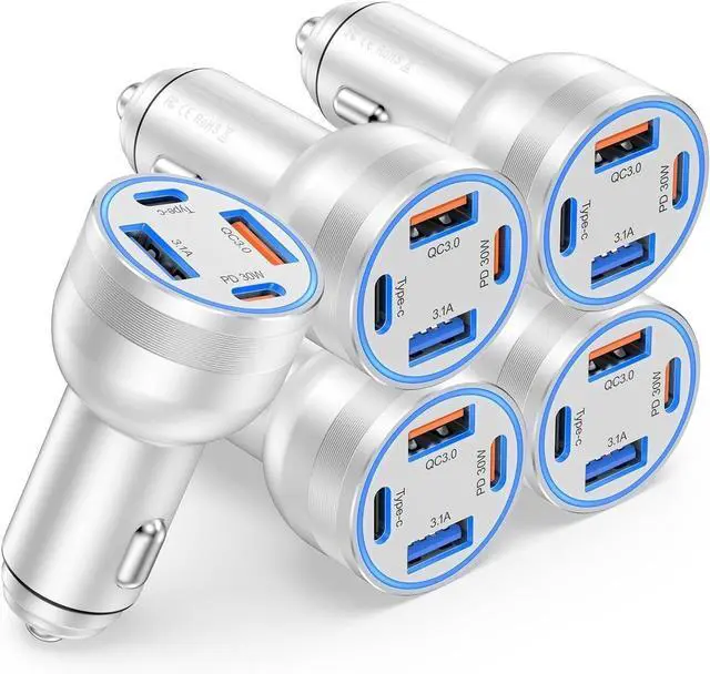 Main image of USB C Car Charger 5 Pack 4-Port 65W Dual USB-C & USB-A Fast Car Phone Charger Adapter PD/QC Fast Charging Car Cigarette Lighter for iPhone 16 15 14 13 12 Pro Max  Galaxy iPad