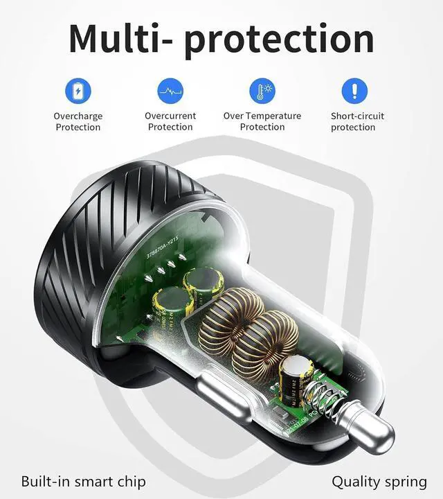 Alt view image 5 of 6 - Kewig Car Charger, 36W Fast Car Charger Adapter, Dual USB Car Fast Charge with Colorful Voltmeter & ON/Off Switch