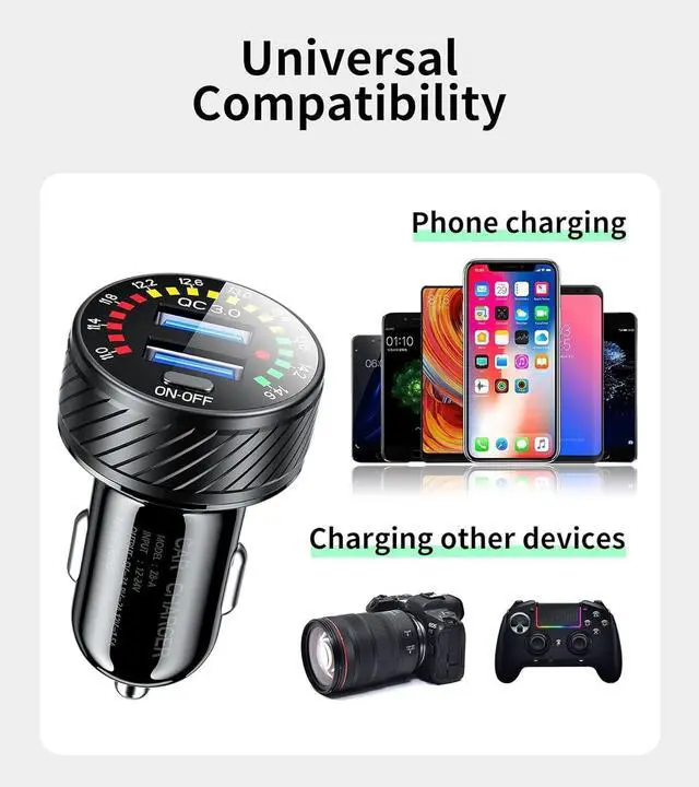 Alt view image 6 of 6 - Kewig Car Charger, 36W Fast Car Charger Adapter, Dual USB Car Fast Charge with Colorful Voltmeter & ON/Off Switch