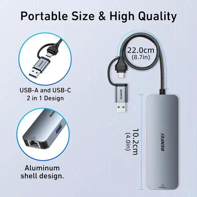 Alt view image 7 of 7 - USB-C USB 3.0 to Gigabit Ethernet Adapter 3-Port USB 3.0 Hub with RJ45 Compatible with MacBook Pro/Air 2023 iPad Pro iMac S23 XPS 17 Surface Book 3 and More
