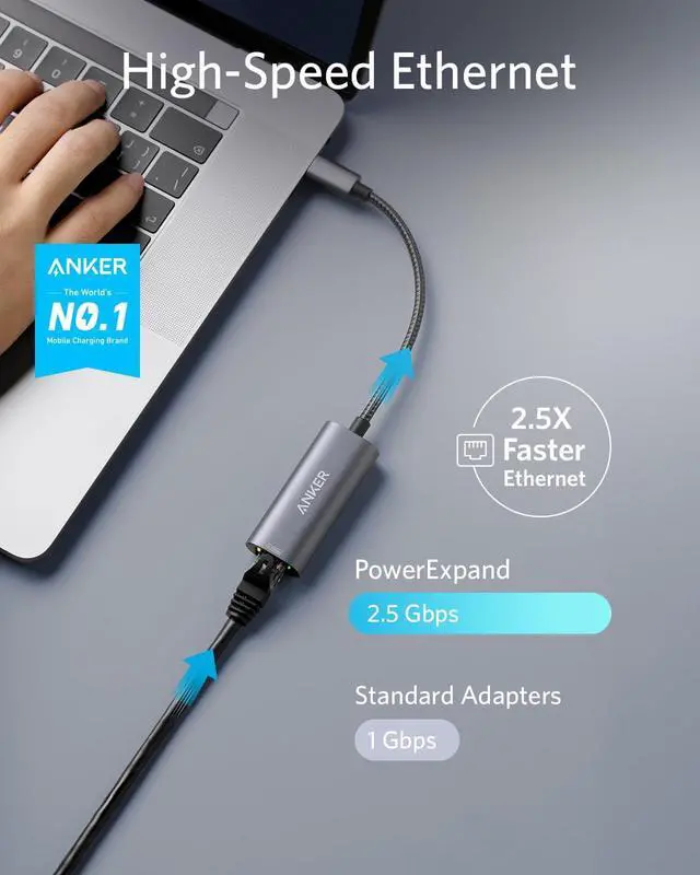Alt view image 2 of 7 - USB C to Ethernet Adapter USB Type-C to 2.5 Gbps Ethernet LAN Network Adapter Aluminum Portable for MacBook Pro MacBook Air 2018 and Later iPad Pro 2018 and Later XPS