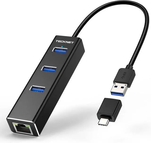 Main image of USB C to Ethernet Aluminum 3 Port USB 3.0 Hub with RJ45 10/100/1000 Gigabit Ethernet Adapter Converter LAN Wired Network Adapter for Laptop