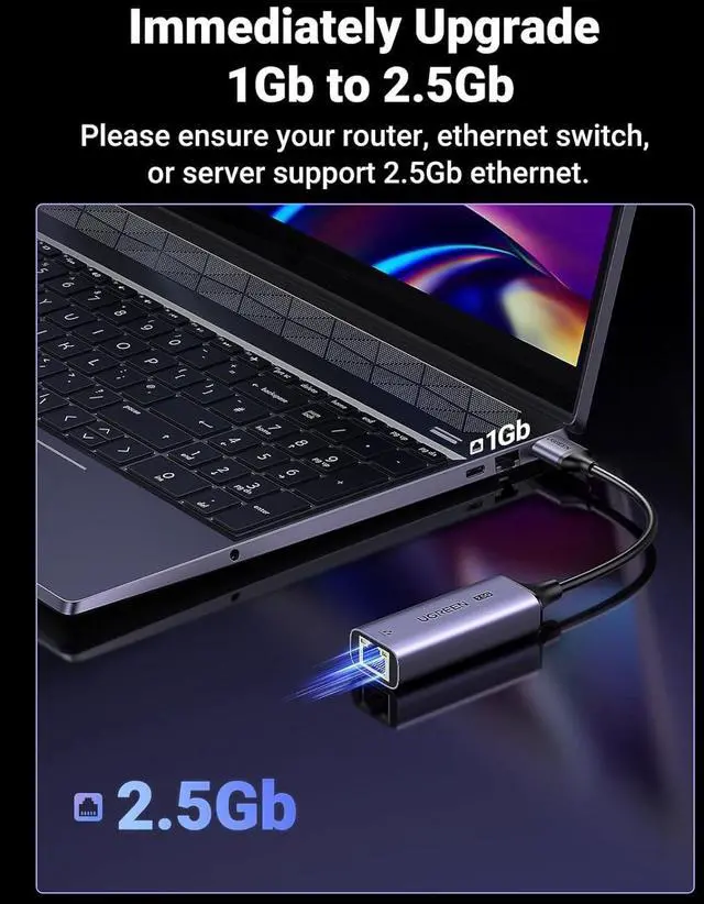 Alt view image 4 of 7 - UGREEN USB to Ethernet Adapter 2.5Gb, Ethernet Adapter, Aluminum, USB 3.0 to RJ45 Computer Network Internet LAN Dongle for Laptop, Compatible for MacBook Air/Pro, XPS, Windows, macOS