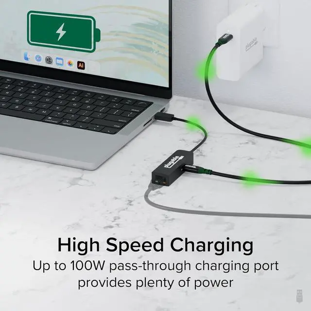 Alt view image 4 of 7 - Plugable USB C to Ethernet Adapter 2.5Gb with 100W USB-C PD Charging, 2.5 Gigabit Type C USB Ethernet Adapter for Windows, MacBook, Chrome, iPad, Surface, XPS, Thunderbolt 4, USB4 (USBC-E2500PD)