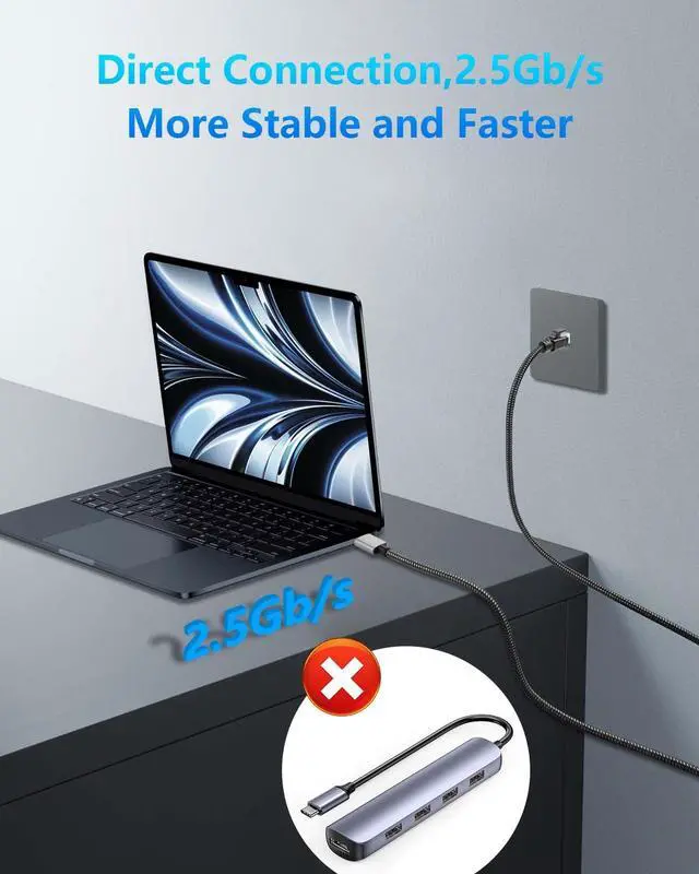 Alt view image 2 of 7 - USB A to 2.5 Gbps Ethernet Cable 6.5 FT, Gigabit RJ45 LAN to Type A Adapter, Directly Connected Cat Network Cable Converter to Type A Cable Compatible for Laptop, Desktop PC, Switch, TV Box
