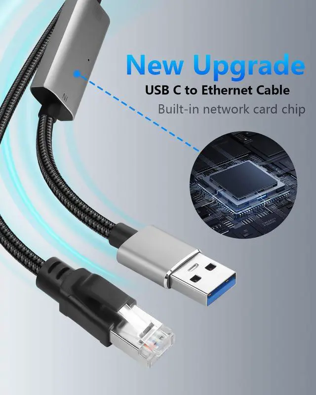 Alt view image 4 of 7 - USB A to Ethernet Cable 6.5 FT, Gigabit RJ45 LAN to Type A Adapter, Directly Connected Cat Network Cable Converter to Type A Cable Compatible for Laptop, Desktop PC, Switch, TV Box