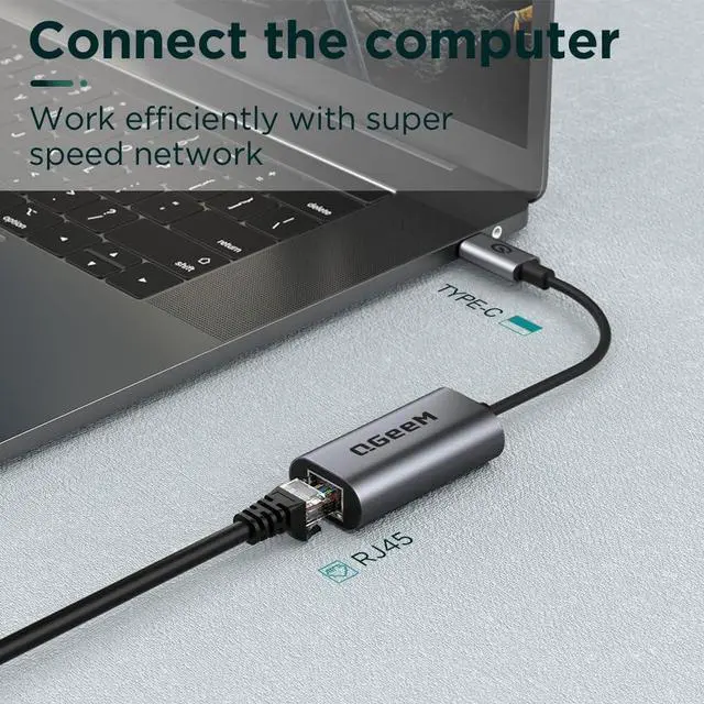 Alt view image 3 of 7 - USB C to Ethernet Adapter Gigabit Ethernet to USB Type C Thunderbolt 3/4 to RJ45 LAN Network Adapter Compatible for iPhone 15 Pro/max MacBook Pro/Air iPad Pro  XPS etc-Classic Gray