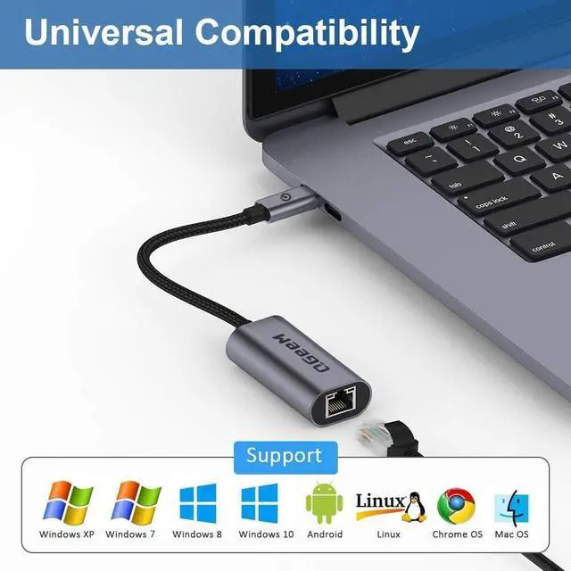 Alt view image 7 of 7 - USB C to Ethernet Adapter Gigabit Ethernet to USB Type C Thunderbolt 3/4 to RJ45 LAN Network Adapter Compatible for iPhone 15 Pro/max MacBook Pro/Air iPad Pro  XPS etc-Classic Gray