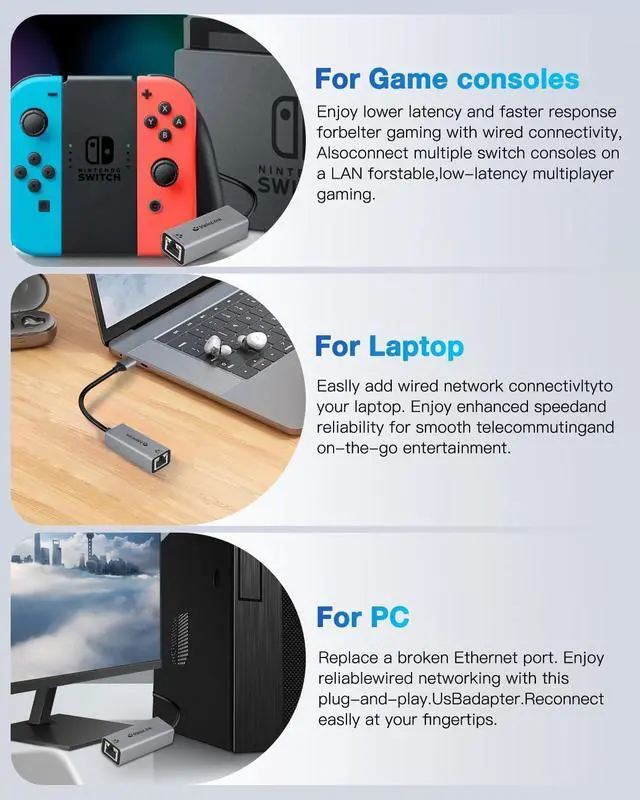 Alt view image 5 of 7 - USB a to ethernet Adapter USB gigabit ethernet Adapter Ethernet Adapter for Laptop USB3.0 to Network USBA to rj45