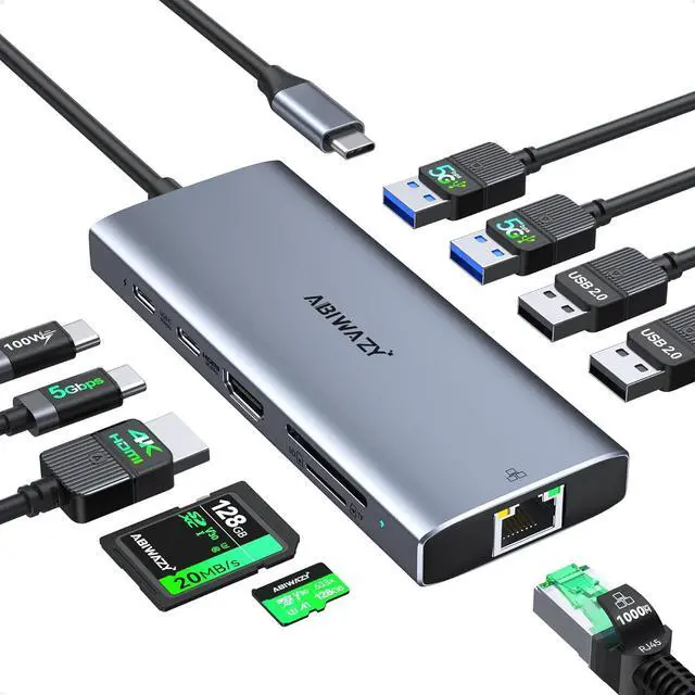 Main image of USB C Hub Adapter for MacBook Pro Air 10 in 1 USB C to USB HDMI Ethernet Hub Mac Dongle Accessories Converter for laptops (4K@60Hz HDMI+Ethernet+4USB+1USB-C Data Port+SD/TF Card Reader+100W PD)