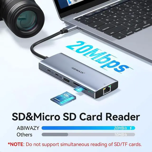 Alt view image 7 of 7 - USB C Hub Adapter for MacBook Pro Air 10 in 1 USB C to USB HDMI Ethernet Hub Mac Dongle Accessories Converter for laptops (4K@60Hz HDMI+Ethernet+4USB+1USB-C Data Port+SD/TF Card Reader+100W PD)