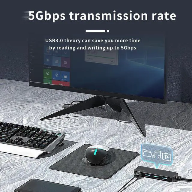Alt view image 4 of 7 - USB 3.0 Hub 4 Port USB Hub Splitter Portable USB Adapter Mini Multiport Expander for Desktop Laptop Xbox Flash Drive HDD Console Printer PC Keyboards HP