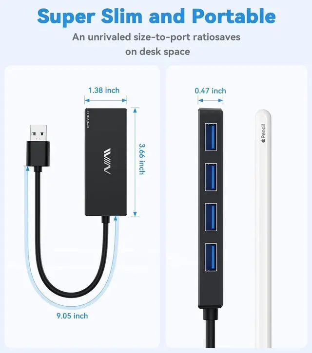 Alt view image 4 of 7 - USB 3.0 Hub 4 Port USB Splitter Extender Portable Adapter Multiport Data Hub for Laptop Xbox Flash Drive HDD Console Camera Keyborad Mouse Windows Mac OS PC Not Designed to Charge Devices-Black
