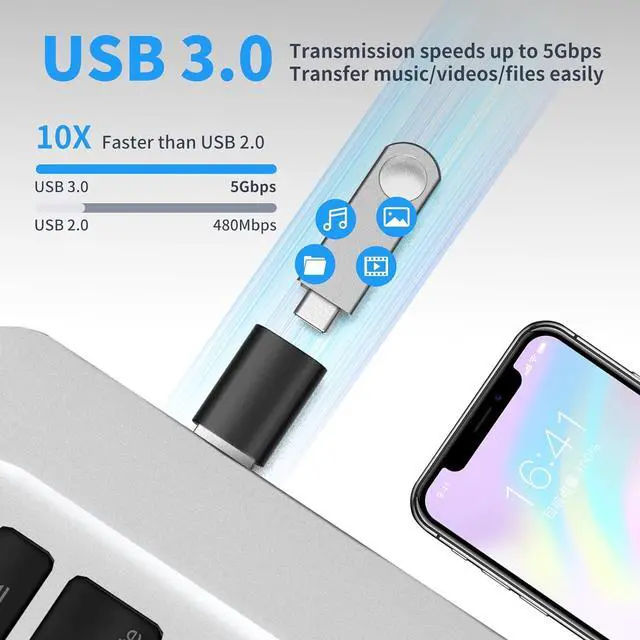 Alt view image 2 of 7 - 10PCS Upgraded USB 3.0 to USB C Adapter Compatible with  iPhone IPad Power Bank and More USB C Devices.