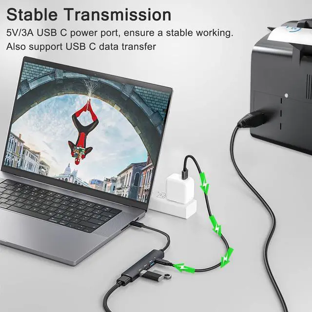 Alt view image 4 of 7 - 5-Port Powred USB 3.0 Hub USB Extender Splitter with 5V USB-C Power/Data Port Extender for A Port Laptop PC PS4/5 Xbox Car and More