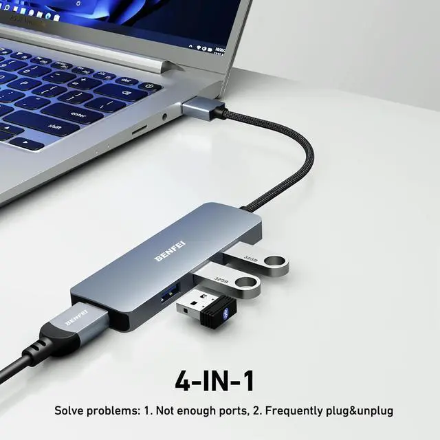 Alt view image 2 of 7 - USB 3.0 Hub 4 Ports USB A Splitter Ultra-Slim Expander for Mouse Keyboard Flash Drive U Disk Printer Compatible with Laptop Desktop PC Xbox PS5 and More