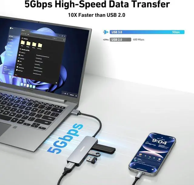 Alt view image 4 of 7 - USB 3.0 Hub 4 Ports USB A Splitter Ultra-Slim Expander for Mouse Keyboard Flash Drive U Disk Printer Compatible with Laptop Desktop PC Xbox PS5 and More