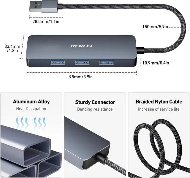 Alt view image 5 of 7 - USB 3.0 Hub 4 Ports USB A Splitter Ultra-Slim Expander for Mouse Keyboard Flash Drive U Disk Printer Compatible with Laptop Desktop PC Xbox PS5 and More