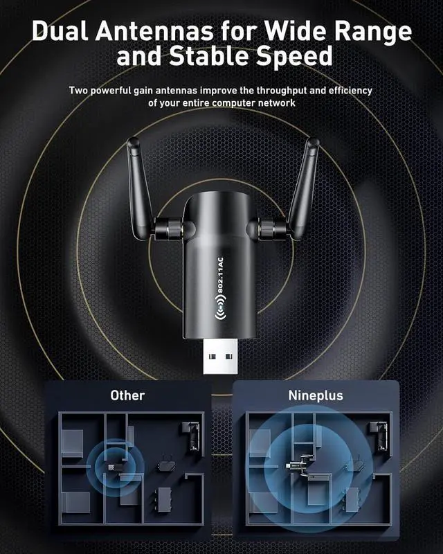 Alt view image 5 of 7 - Wireless USB WiFi Adapter for PC - 1300Mbps Dual 5Dbi Antennas 5G/2.4G WiFi Adapter for Desktop PC Laptop Windows11/10/8/7/Vista/XP Wireless Adapters for Desktop Computer Network Adapters