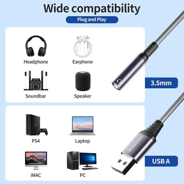 Alt view image 6 of 7 - USB to 3.5mm Jack Audio Adapter TRRS Female Headset Audio Jack Adapter USB-A to 3.5mm AUX Stereo Converter Compatible for PC Windows Laptop Mac Desktops Linux PS5 PS4 Docking Station