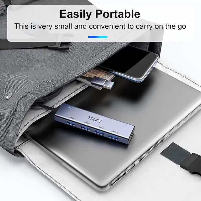 Alt view image 7 of 7 - USB 3.0 HUB USB Splitter with 5 USB Ports and 4ft Extended Cable Ultra-Slim Aluminium Data Hub Multi USB 3.0 Adapter HUB Compatible for Laptop MacBook PC Printer Mobile HDD and More