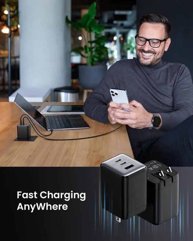 Alt view image 7 of 7 - 100W USB C Charger Block Fast Wall GaN Charger 3-Port Compact Foldable USB Power Adapter for MacBook Pro/Air  XPS iPad Pro iPhone Series Galaxy S25/S24 and More