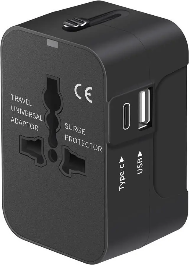 Main image of Travel Adapter with USB C Universal All in One Worldwide Travel Adapter Power Converters Wall Charger AC Power Plug Adapter USB Type C Charging Ports for USA EU UK AUS Black