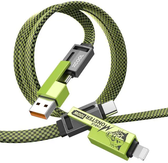 Main image of USB C Cable 4-in-1 USB-C Cable (3ft) 100W C to C Cable Fast Charging with Hook-and-Loop Fastener and Cable Management Universal Charging Cable for MacBook iPad iPhone  Green