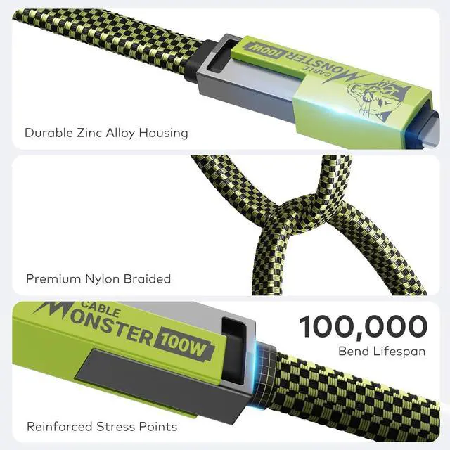 Alt view image 5 of 7 - USB C Cable 4-in-1 USB-C Cable (3ft) 100W C to C Cable Fast Charging with Hook-and-Loop Fastener and Cable Management Universal Charging Cable for MacBook iPad iPhone  Green