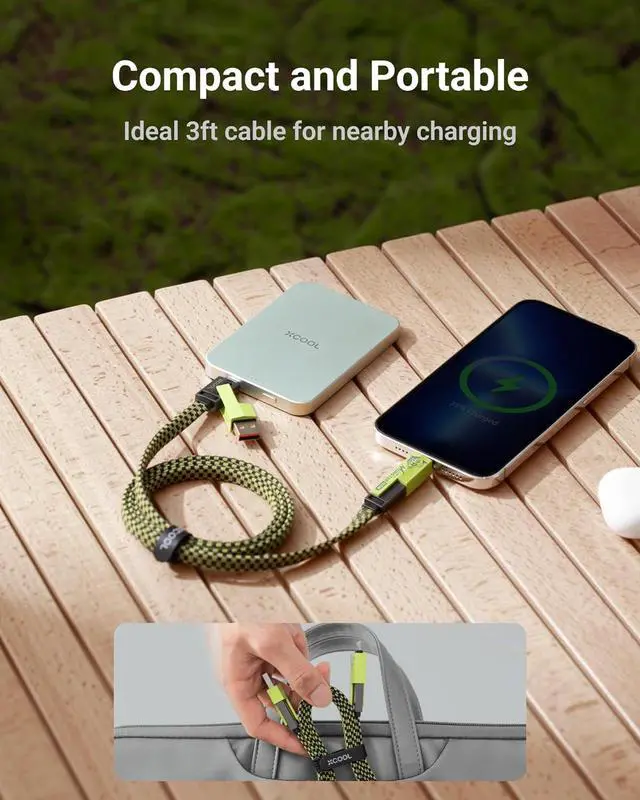 Alt view image 7 of 7 - USB C Cable 4-in-1 USB-C Cable (3ft) 100W C to C Cable Fast Charging with Hook-and-Loop Fastener and Cable Management Universal Charging Cable for MacBook iPad iPhone  Green
