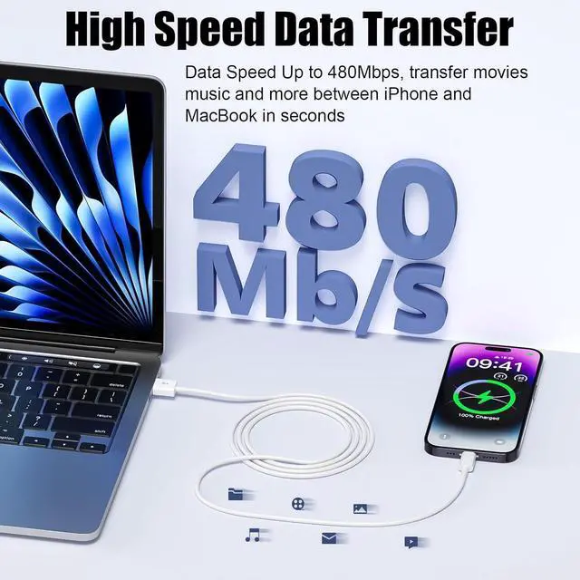 Alt view image 6 of 7 - Car  Carplay Cable 2-Pack 3FT Car Charger Cord [ MFi Certified] USB iPhone Fast Charging Cord for 14/13/12/11/13 Pro/13 Max/X/XS/XR/XS iPad Charger Car Charging Cable (White 3ft)