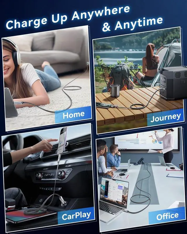 Alt view image 7 of 7 - [One is Enough]4-in-1 USB C to Lightning Cable 60W High-Speed Charging & Fast Data Transfer CarPlay & Android Auto Support Multi Charger Cord Combo Lightning/Type C/USB A for iPhone//iPad 10FT
