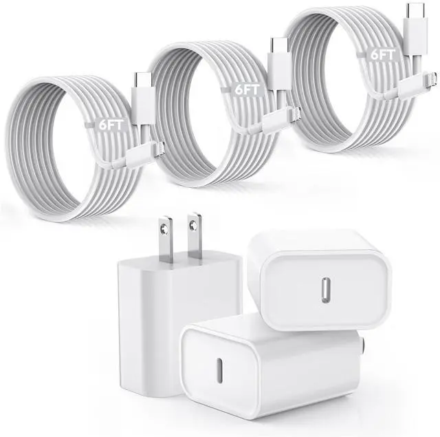 Main image of MFi CertifiedFast Charger iPhone Fast iPhone Charging Cord 3Pack iPhone Charger Fast Charging Plug Block 6FT USB C to Lightning Cable for iPhone 14/14 Pro Max/Plus/13 Mini/12/11/XR/XS AirPods