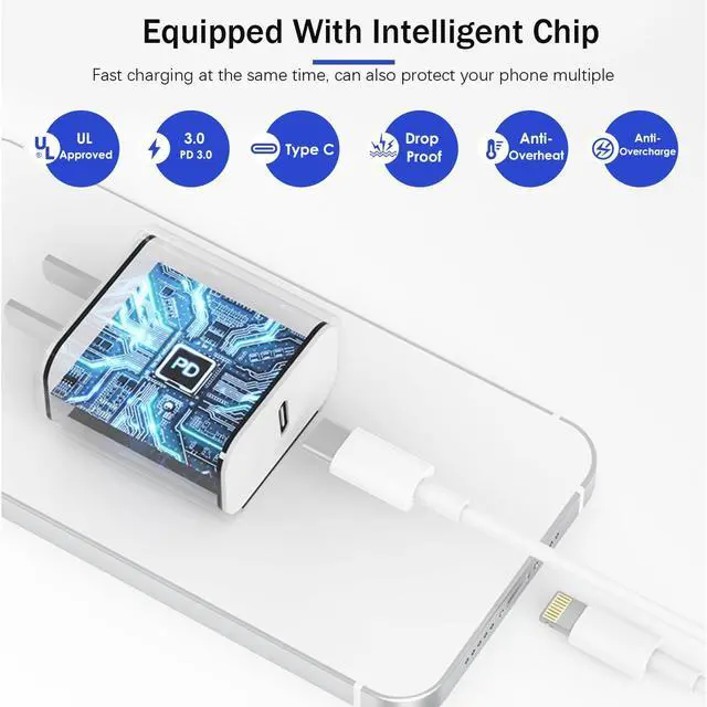 Alt view image 3 of 7 - MFi CertifiedFast Charger iPhone Fast iPhone Charging Cord 3Pack iPhone Charger Fast Charging Plug Block 6FT USB C to Lightning Cable for iPhone 14/14 Pro Max/Plus/13 Mini/12/11/XR/XS AirPods