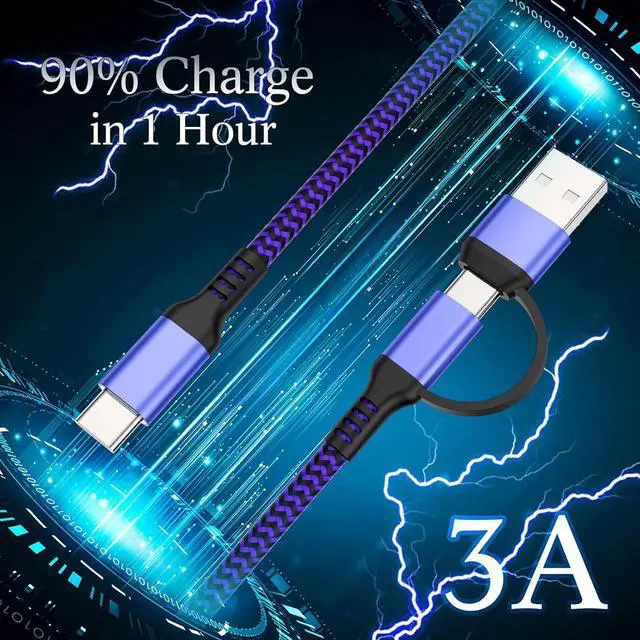 Alt view image 3 of 5 - USB C to USB C Cable 6FT 2Pack 60W 2in1 Charging Cable Type C Charger Fast Charging Cord USB A/C to USB-C Cable for iPhone 16 Pro Max15 Pro iPad Pro/AIR/Mini 6 MacBook  Galaxy S24 Ultra