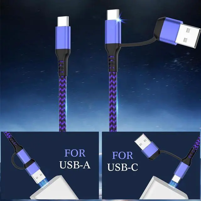 Alt view image 4 of 5 - USB C to USB C Cable 6FT 2Pack 60W 2in1 Charging Cable Type C Charger Fast Charging Cord USB A/C to USB-C Cable for iPhone 16 Pro Max15 Pro iPad Pro/AIR/Mini 6 MacBook  Galaxy S24 Ultra