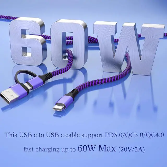 Alt view image 5 of 5 - USB C to USB C Cable 6FT 2Pack 60W 2in1 Charging Cable Type C Charger Fast Charging Cord USB A/C to USB-C Cable for iPhone 16 Pro Max15 Pro iPad Pro/AIR/Mini 6 MacBook  Galaxy S24 Ultra